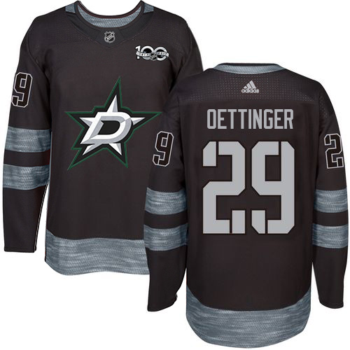 Adidas Men Dallas Stars #29 Jake Oettinger Black 1917-2017 100th Anniversary Stitched NHL Jersey->dallas stars->NHL Jersey